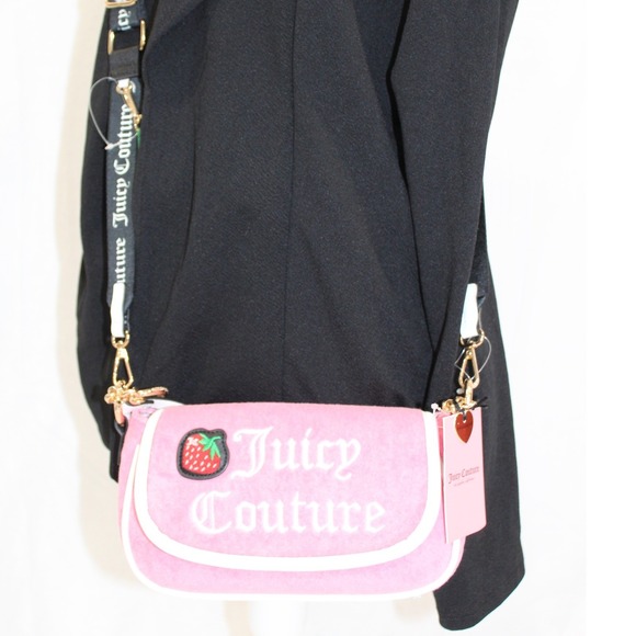 Juicy Couture Handbags - Juicy Couture Pink Strawberry Y2K Tote Shoulder / cross body Bag Bow Crown NWT